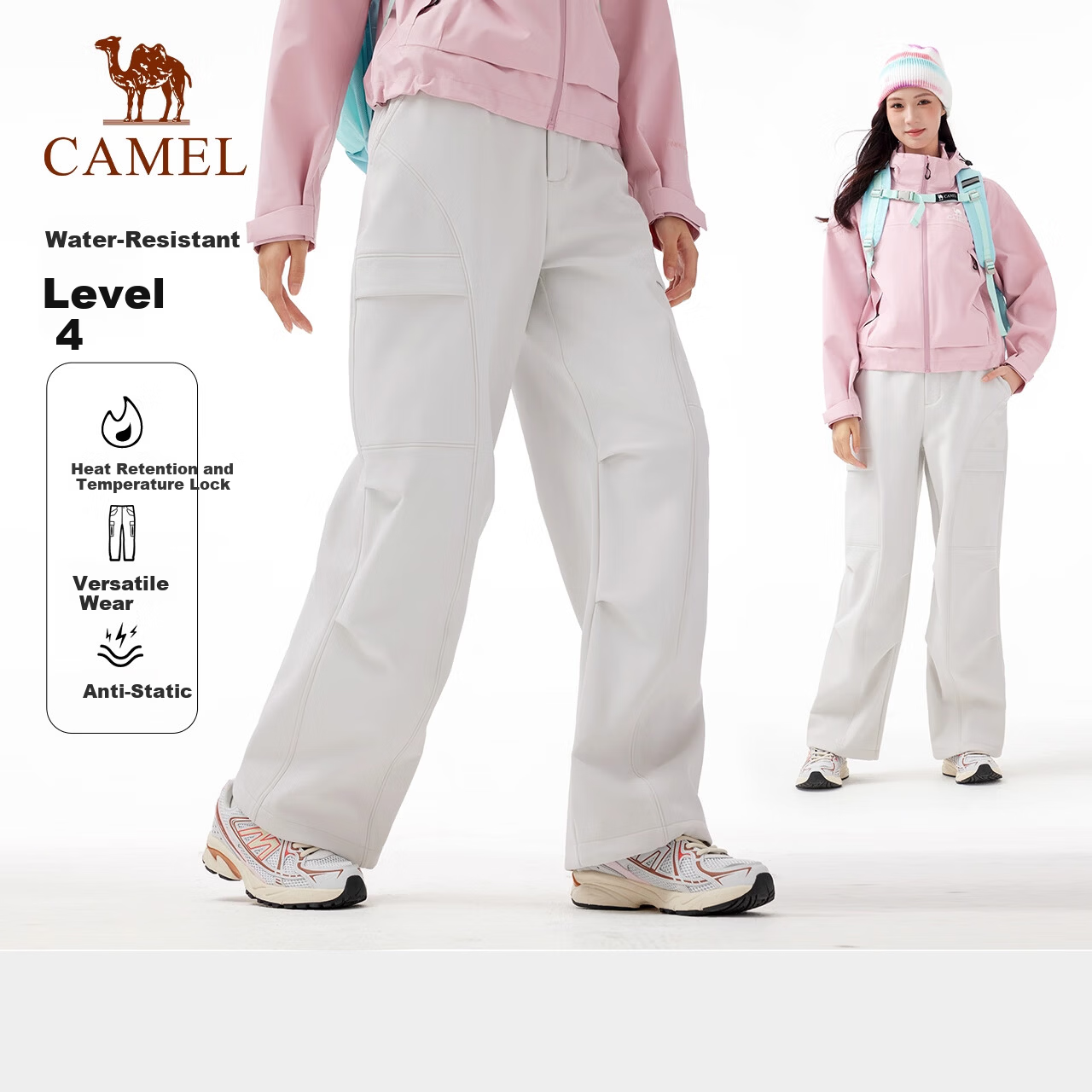 CAMEL Outdoor Softshell Pants Autumn Winter Fleece Lined Warm Water-Repellent Durable Hiking Work Mountaineering Pants 9291