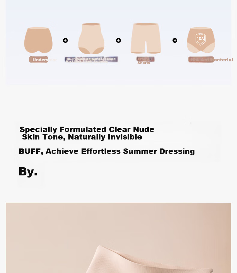 Herbal Original Color Women's Seamless High-Waist Safety Boxer Briefs, Tummy Control, Hip Lift, Anti-Bacterial, Anti-Exposure, Base Layer Shorts 10A 3
