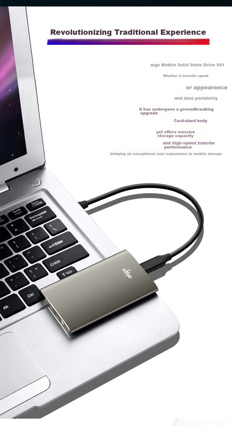 Aigo 2TB Portable Solid State Drive (PSSD), S10, Type-C USB3.2, Read And Write Speeds Equal at 1000MB/s, Compact And Portable, Direct Phone Connection, External for Computers And Laptops 2