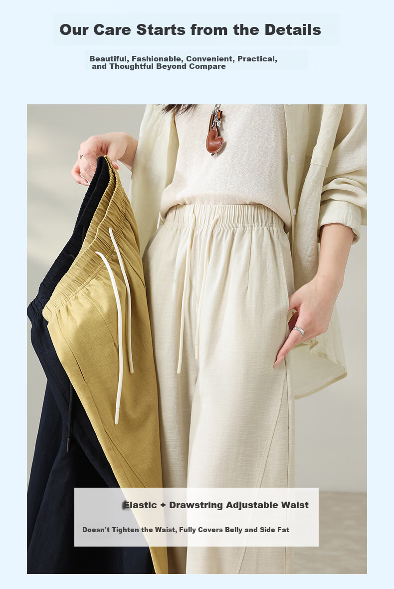 LangSha Tencel Cotton Casual Pants for Women Spring Summer Cool High Waist Wide Leg Slim Lyocell Curved Leg Travel Versatile Long Pants 9