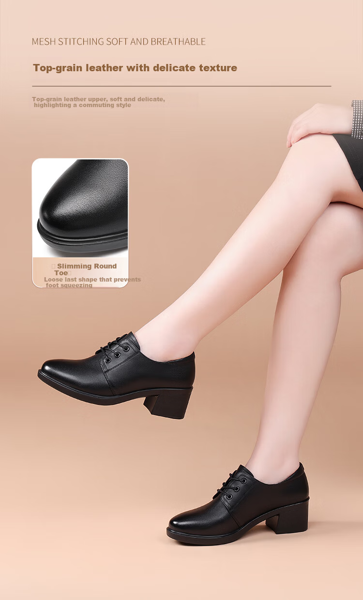 Red Dragonfly Women's Autumn New Genuine Leather Lightweight Versatile Professional Commuter Height-Increasing Flats WTB356601 Black 37 4