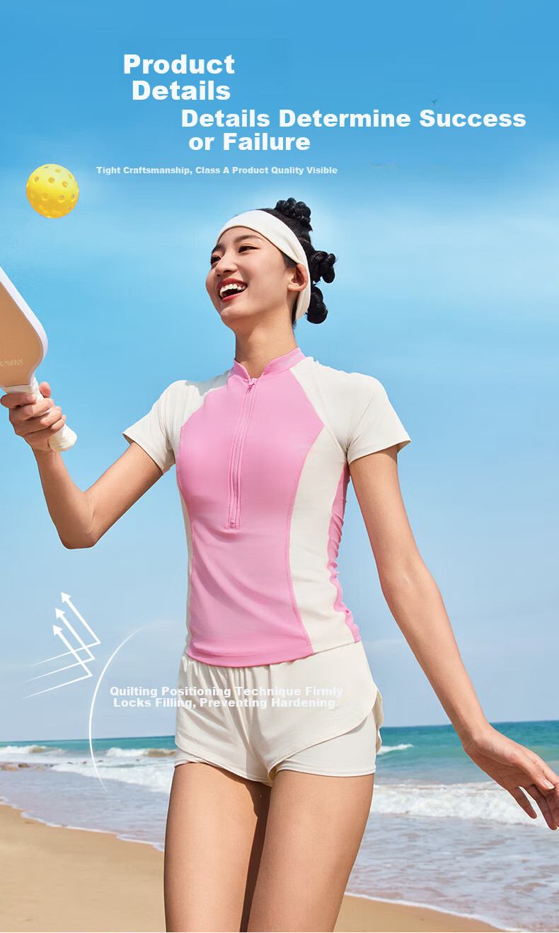 Speedo Free Freedom Series Iyaran Sun Protection High Neck Colorblock Short Sleeve Swimsuit Top Women Beach Hot Spring Aurora Blue 5