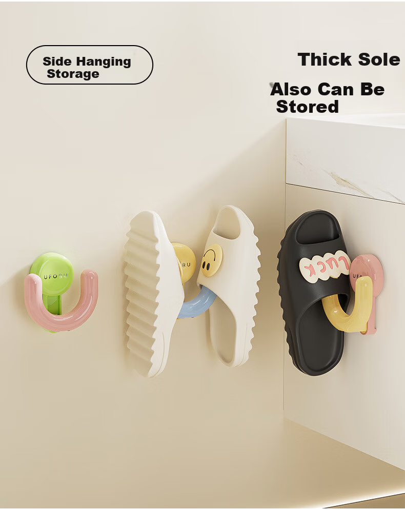 Dopamine Suction Cup Slipper Rack Wall-Mounted No-Drill Shoe Storage Organizer Home Bathroom Drainage Slipper Holder 7