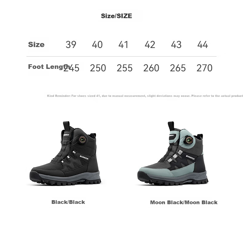 Warrior Men's Snow Boots Warm Hiking Fleece Thickened Large Size High-top Northeast Cotton Shoes 1902 Black 39 6