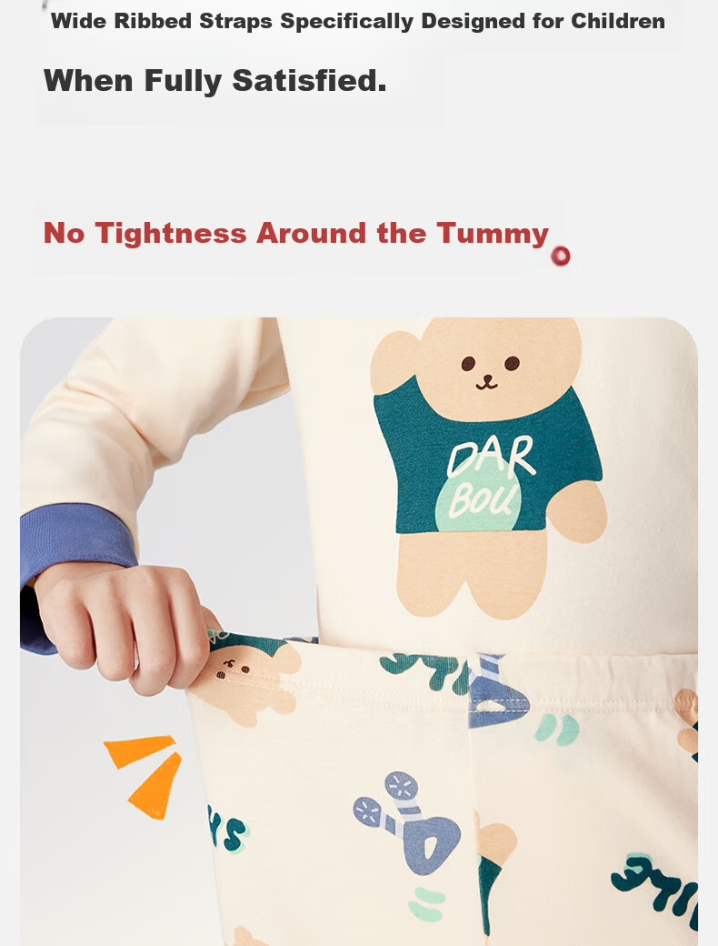LangSha Kids Pure Cotton Pajama Set Autumn Thermal Underwear Long Sleeve Top and Pants for Boys and Girls, Student Cotton Knit Innerwear, Warm Crew Neck for Fall and Winter 12