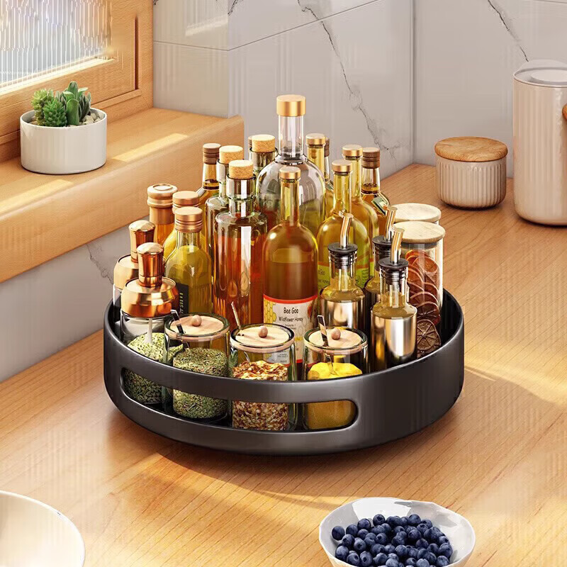 Eight Thousand Lines Rotating Spice Rack Kitchen Soy Sauce Vinegar Seasoning Bottle Storage Tray Rotatable Single-Layer Large Size