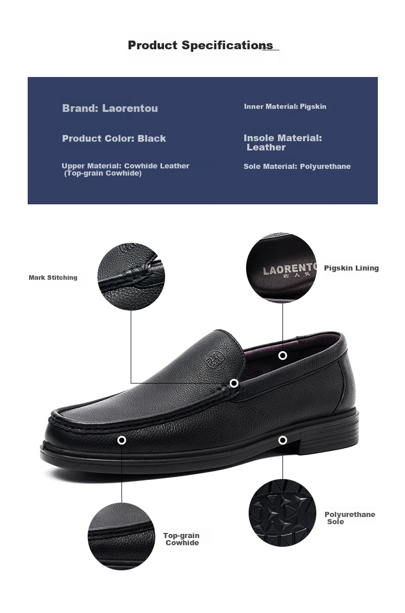 LAORENTOU Men's Leather Shoes, Business Casual Shoes, Breathable Soft Upper Formal Men's Shoes, Slip-On Dad Shoes, A20231, Black, Size 41 3