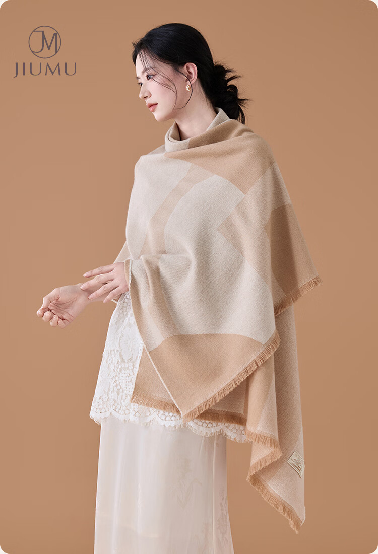 JIUMU Wool Four-Season Large Shawl, Women's Elegant Outer Wear, Summer Air-Conditioned Room Warm Scarf, Gift Box Set 1
