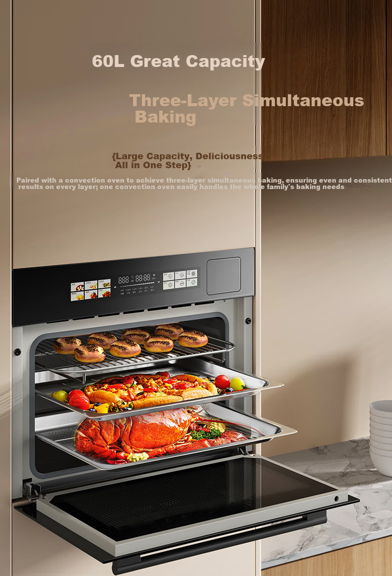CHIGO 60L Built-in Steam Oven and Roaster Combo with 15% Government Subsidy, Self-Cleaning, Multi-Function 3-in-1 Steaming, Baking, and Roasting Machine 14CP-F 12