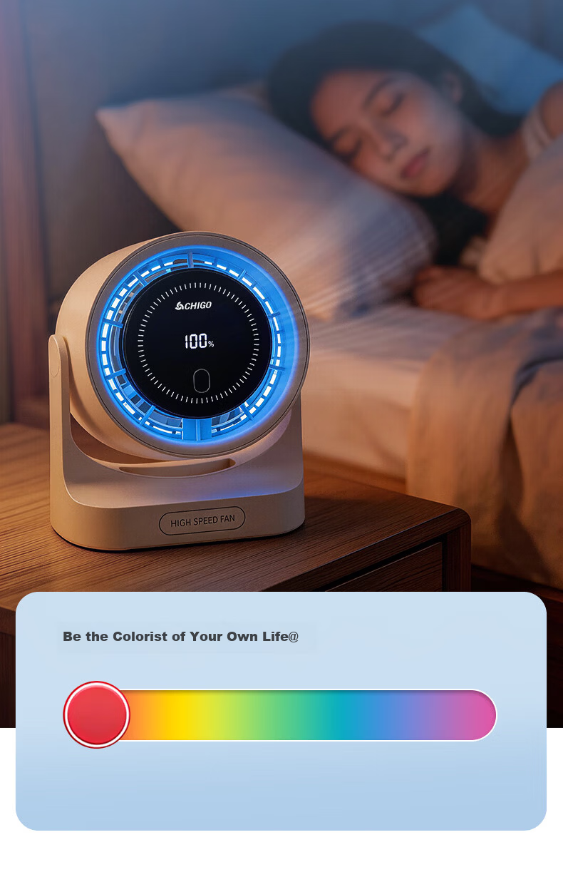 CHIGO Electric Fan Office Desktop Mini Fan 100-Speed Portable USB Rechargeable Small Fan Dormitory Outdoor Camping Table Wall-Mounted Oscillating Fan 17