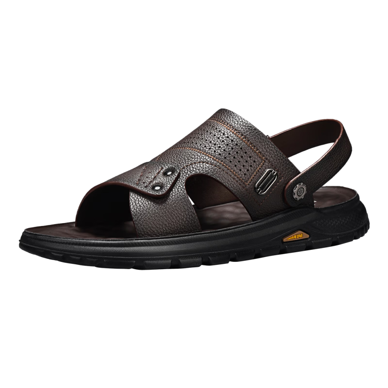 Bull Family Men's Leather Summer Sandals New Soft Sole Breathable Casual Beach Shoes Versatile Commuter Slip-On Sandals