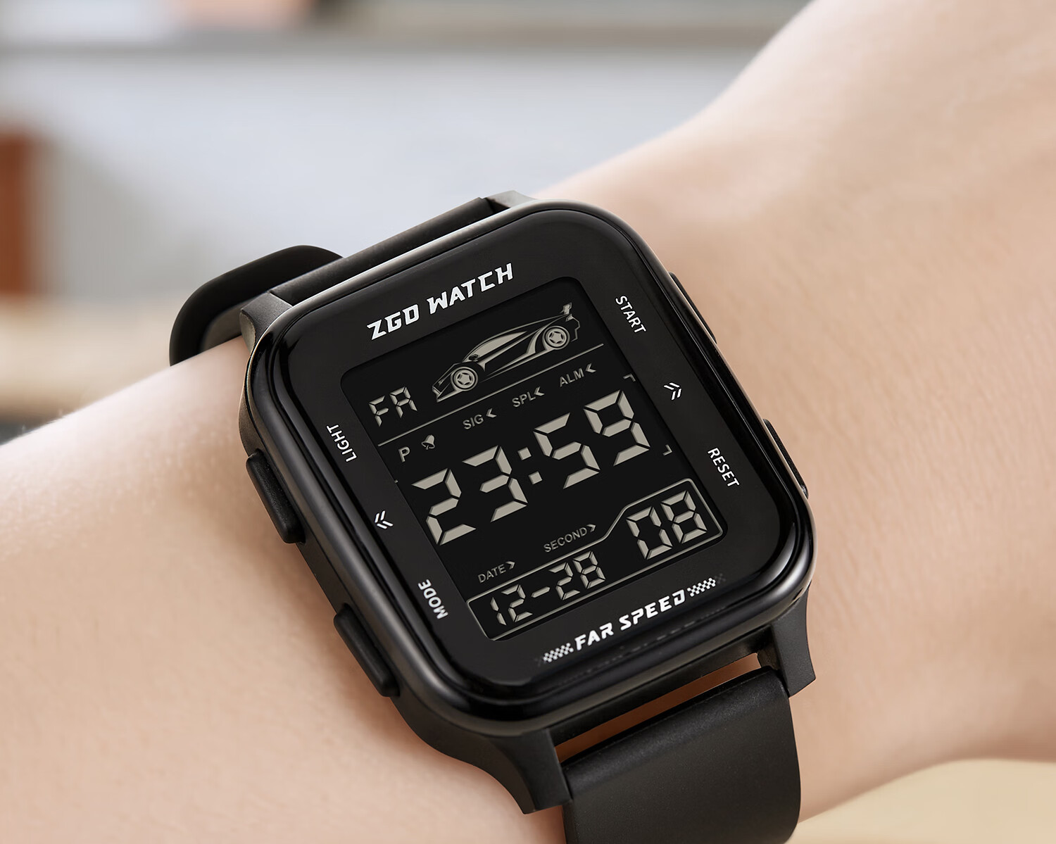 ZGO Men's Electronic Watch for Students, High School and Middle School, Luminous Waterproof Multifunctional Sports Digital Watch, Time Display Only 9