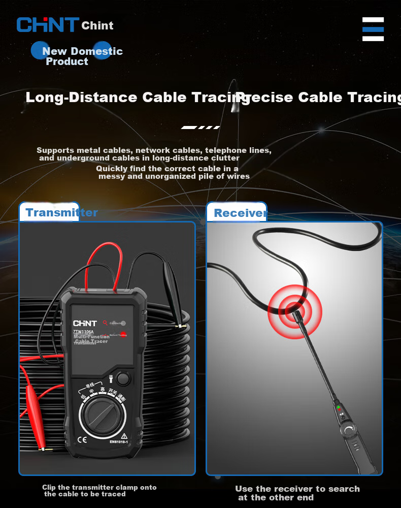 CHNT Cable Locator Electrician Network Cable Tester Wall Detector Underground Metal Detector Standard Kit 8