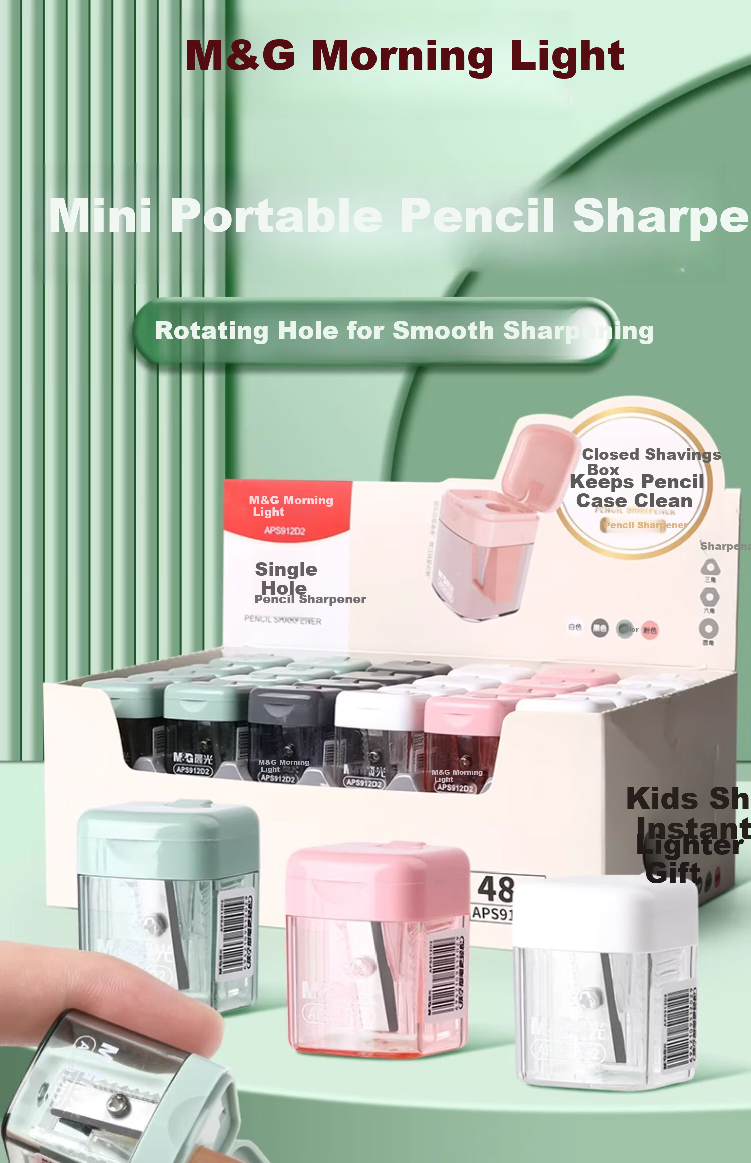 M&G Stationery Single-Hole Small Shavings Box for Elementary School Students, Pencil Sharpener, Rotary Pencil Sharpener, Lead Pencil Sharpener, Learning Supplies, Red APS912D233 1