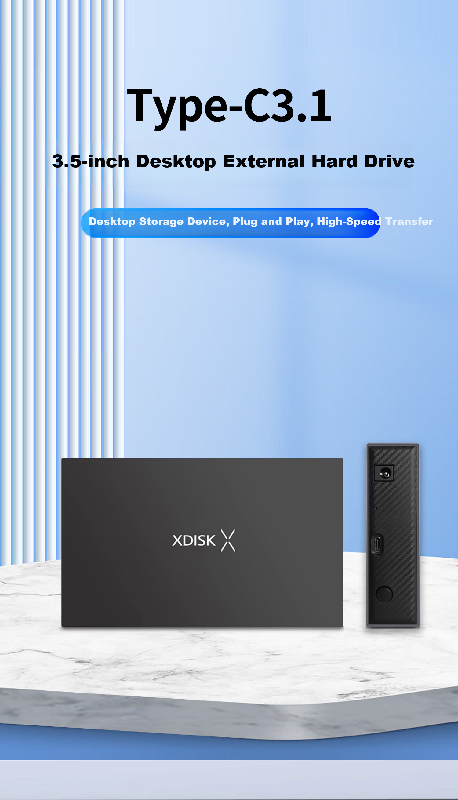 XDISK 6TB Portable Hard Drive USB 3.1 Desktop Hard Drive Type-C External Computer TV Gaming Metal 3.5-Inch Hard Drive Home Data Storage 1