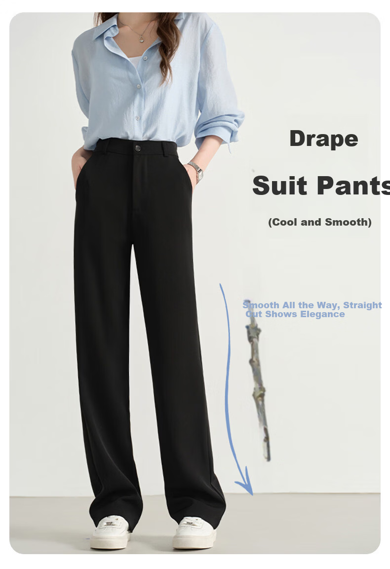 Langsha Women's Summer New Small Size Casual Suit Pants Formal Commuter Wide-Leg Slim High-Quality Trousers 4