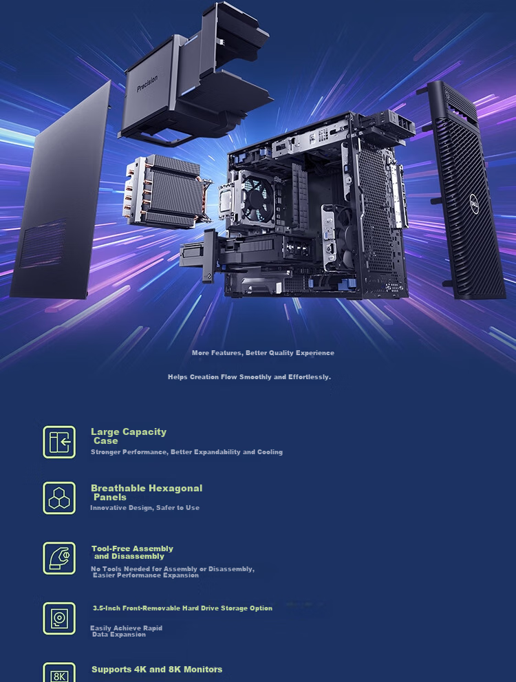 Dell Precision 3680 Tower Graphics Workstation Desktop i7-14700/32GB/512GB+2TB/RTX 5060 8GB/Custom 9