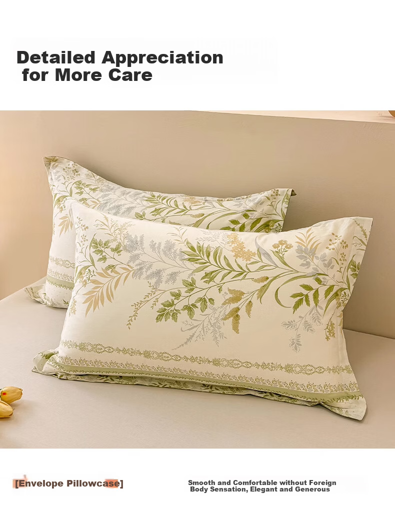Hodo 100% Cotton Four-Piece Bedding Set, All Cotton Bed Linen, Spring and Autumn Bed Sheet and Quilt Cover 200x230cm, Youyou Xiancao, Suitable for 1.5/1.8m Bed 9