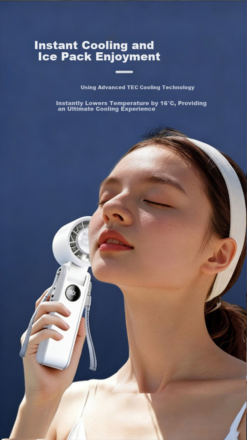 JD Original Small Folding Cooling Fan with Ice Pack, High-Speed Handheld Mini Fan for Dorm Desk Hanging Neck, Powerful Quiet Portable Compact USB Rechargeable 3