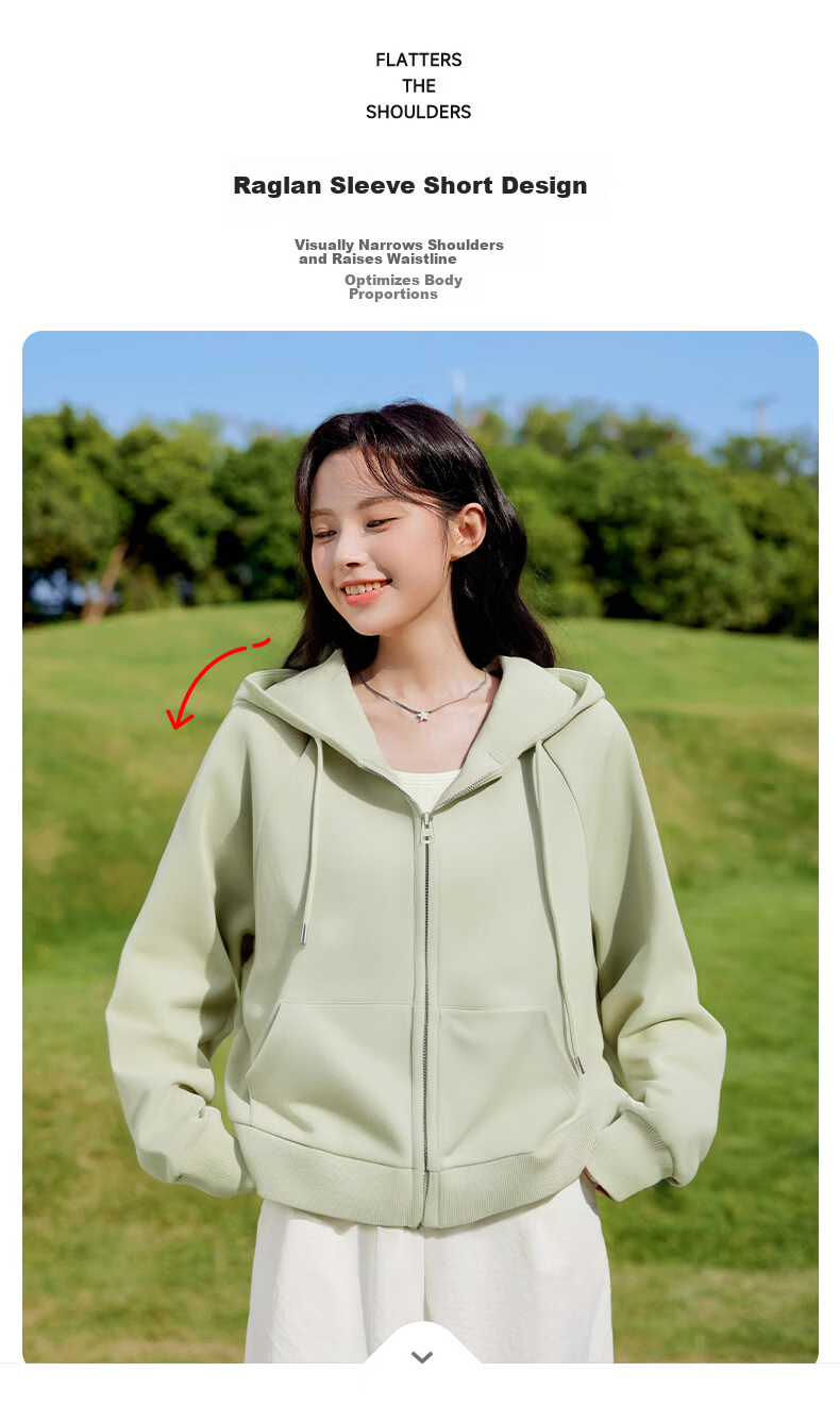 Baleno Women's Short Hooded Zip-Up Sweatshirt Jacket 2025 Spring Autumn New Petite Casual Lazy Style Hoodie 8