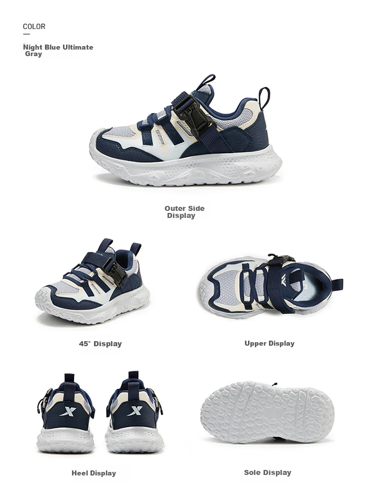 Xtep Kids Boys Magnetic Buckle Casual Shoes Leather Mesh Sports Shoes Persian Blue/Glow Blue Size 33 21