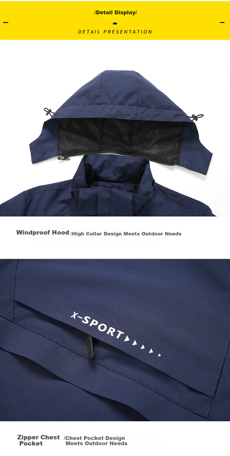 ROMON Men's Hooded Jacket Autumn Sports Commuter Casual Outdoor Windbreaker ZHX2228 Black 2XL 17