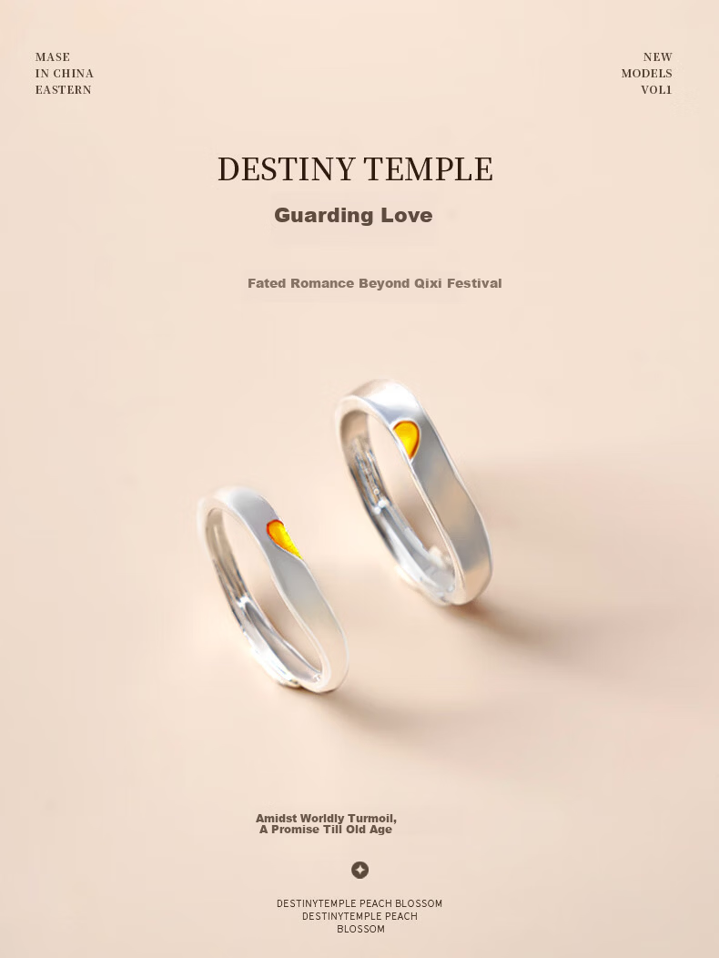 DESTINY TEMPLE "Matchmaker's Blessing" 925 Silver Heart Couple Rings Valentine's Day Rose Gift Box 3