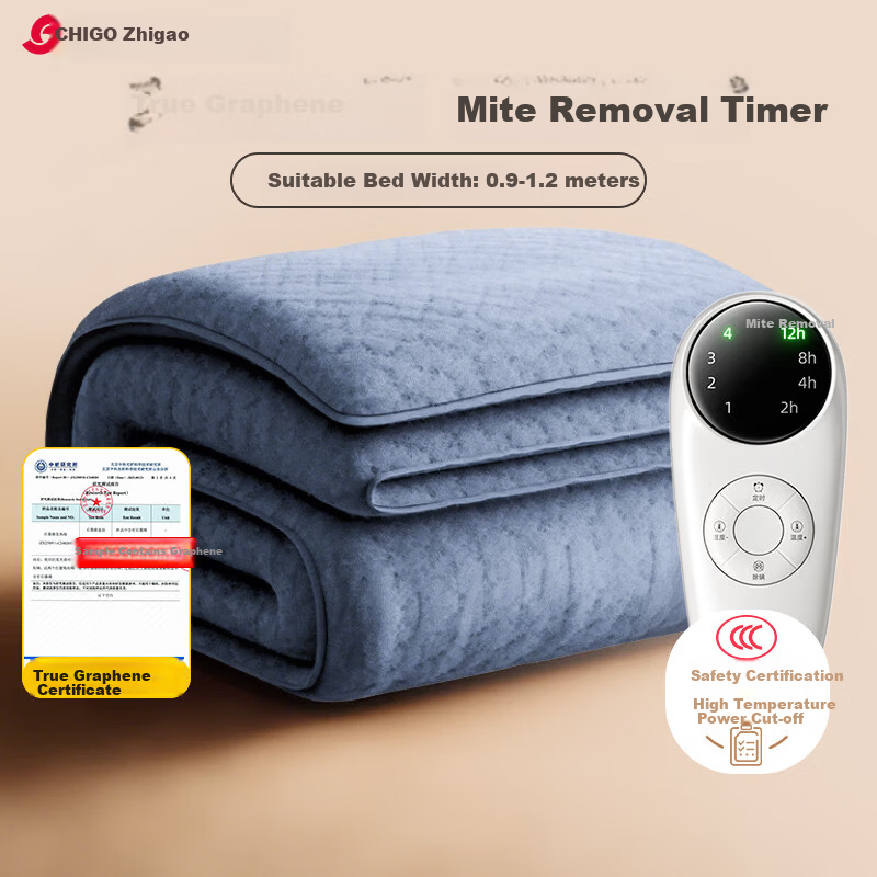 CHIGO Graphene Waterproof Single Electric Heating Blanket 1.8x0.9m High Temperature Power-off 3C Certified Dormitory Use