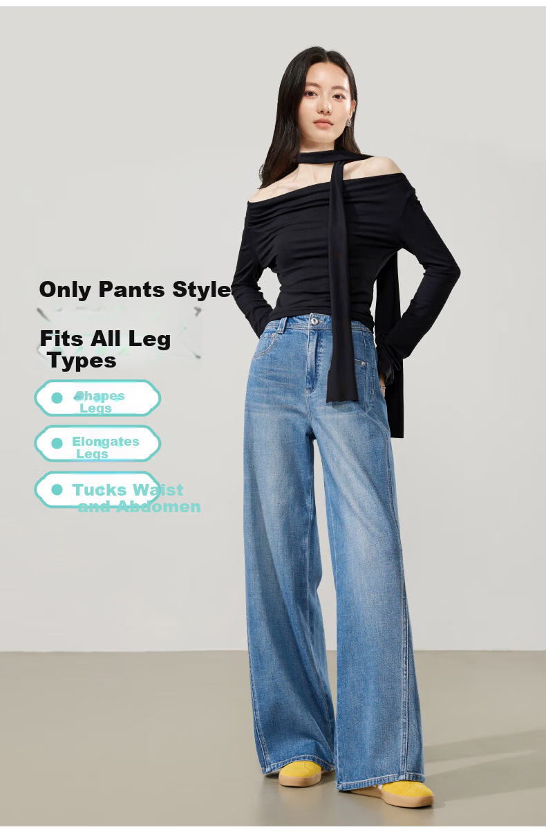 ESE-Y Deconstructed Wide-Leg Pants Women Spring 2026 New Lyocell Cotton Slim High-Waist Straight Denim Jeans Denim Blue 30 4
