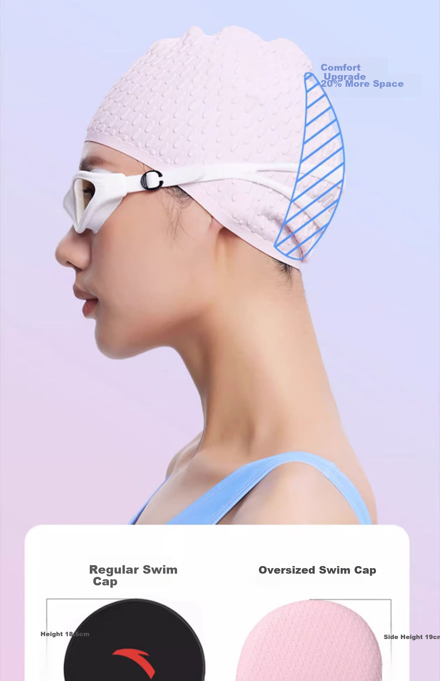 ANTA Adult Water Drop Swim Cap Hydrophobic Particle Swim Cap Waterproof Non-Tight Long Hair Swimming Cap Black 9