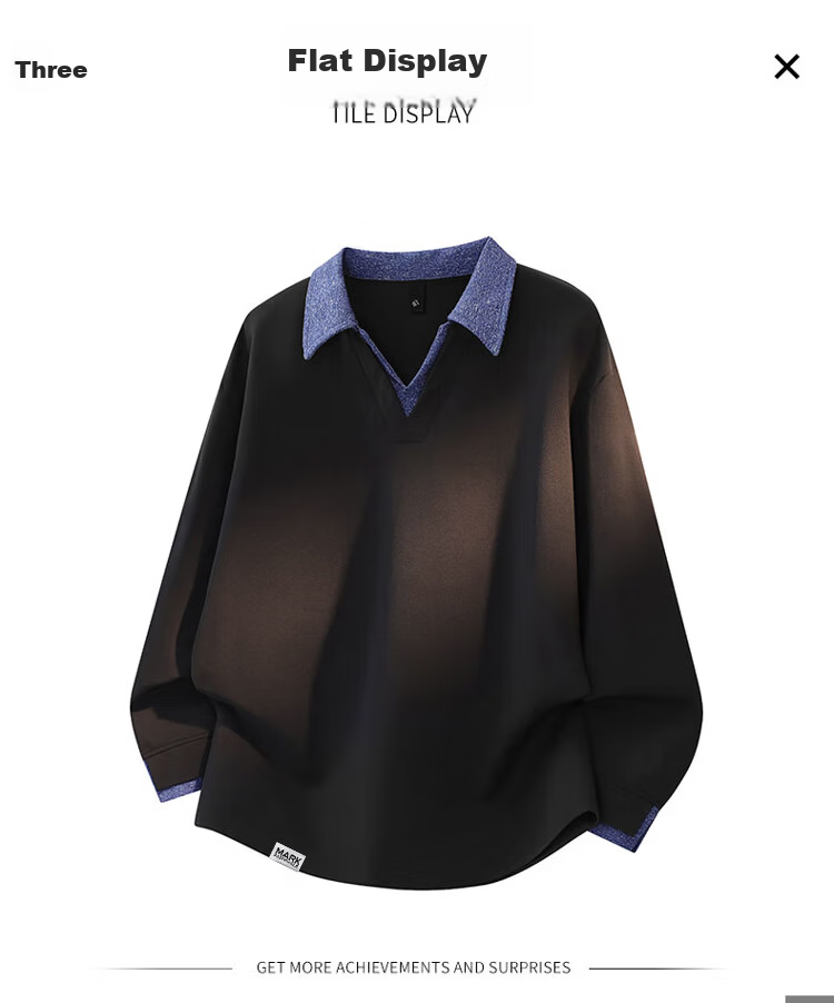 Mark Fairwhale Men's Spring and Autumn Polo Collar Colorblock Long Sleeve Loose Casual Outdoor Sports Sweatshirt Black 2XL 5