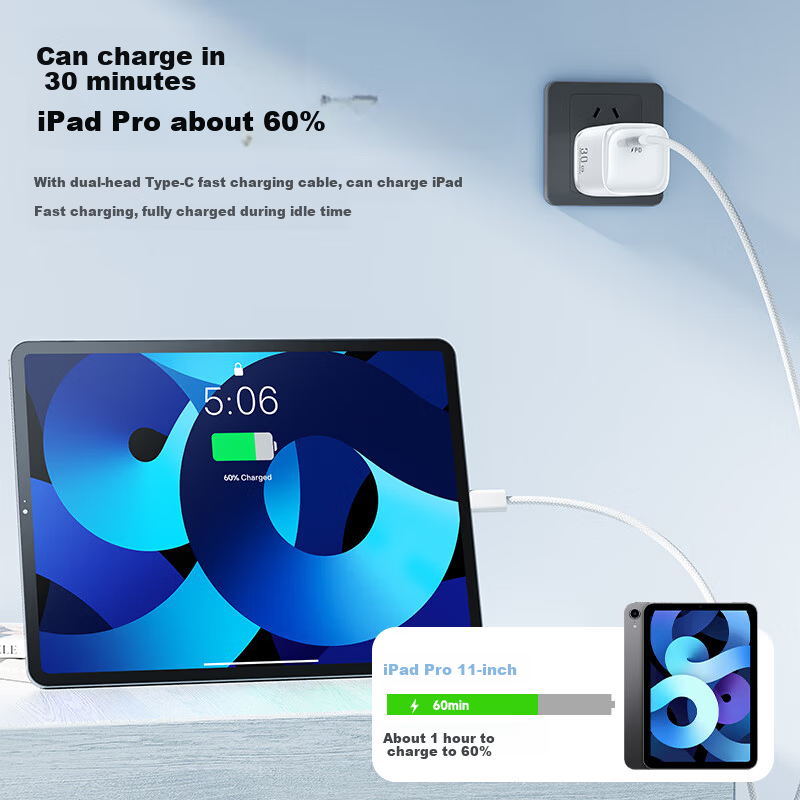 Apple Charger PD 30W GaN Fast Charger Compatible with iPhone 16/15 Pro Max/14/13/12, White Phone and iPad Charging Adapter