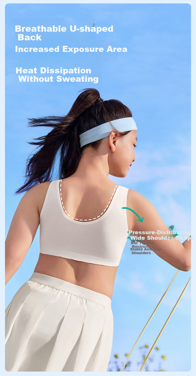 PurCotton Little Stretch Girls' Cotton Bra 7A Antibacterial Sports Vest Seamless Underwear for Ages 9-16 Development Period 2026 New Model 14
