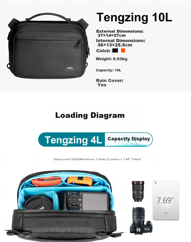 Shanmu 10L Champagne Single Shoulder Camera Bag Crossbody DSLR Mirrorless Digital Storage Waterproof Durable Lightweight Camera Backpack for Cycling Commuting 4