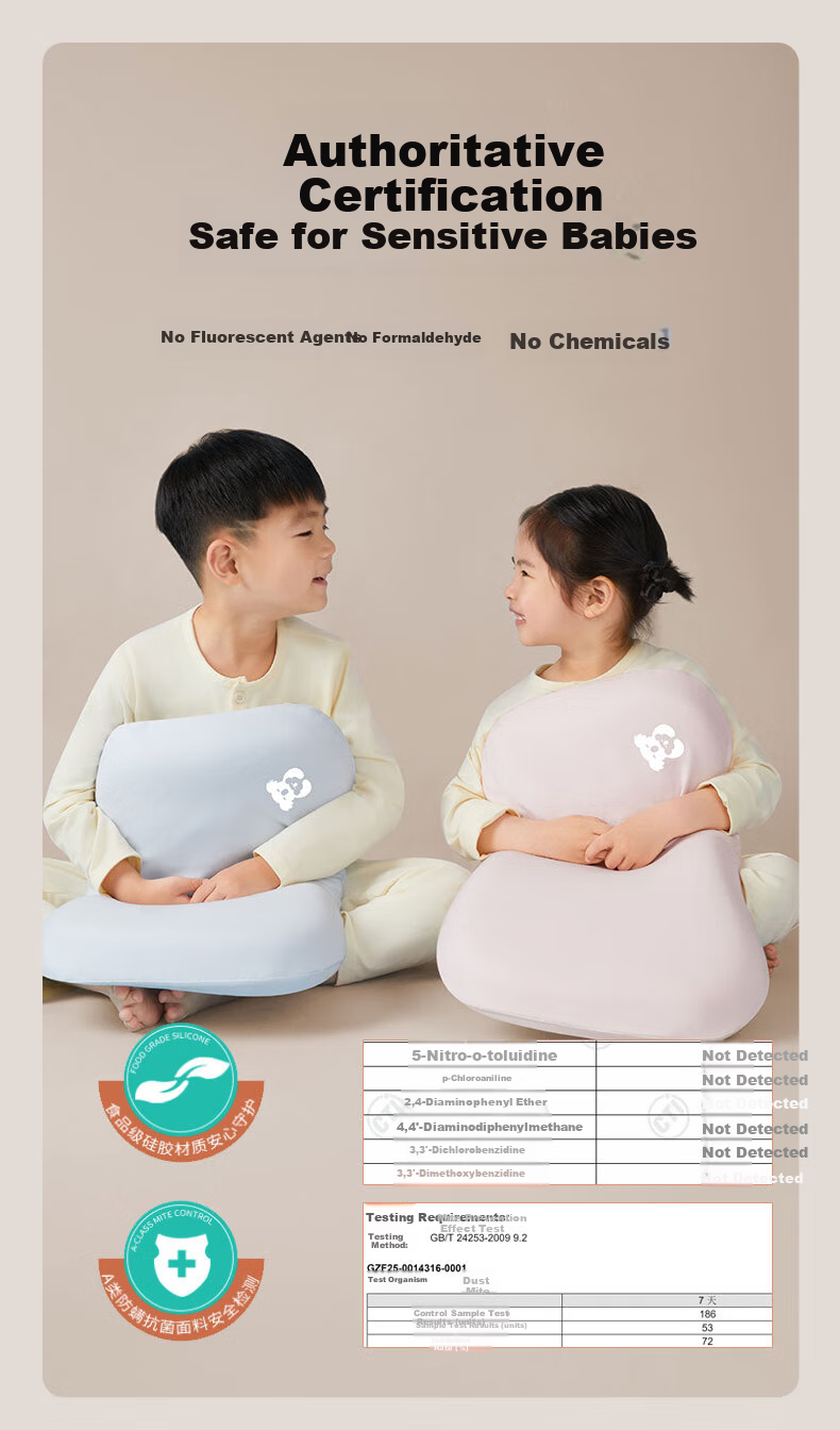 Hilibab Children's Pillow Baby Infant Student Washable Breathable 1-3-6 Years Silicone Neck Support Growth Pillow All-Season Universal 7