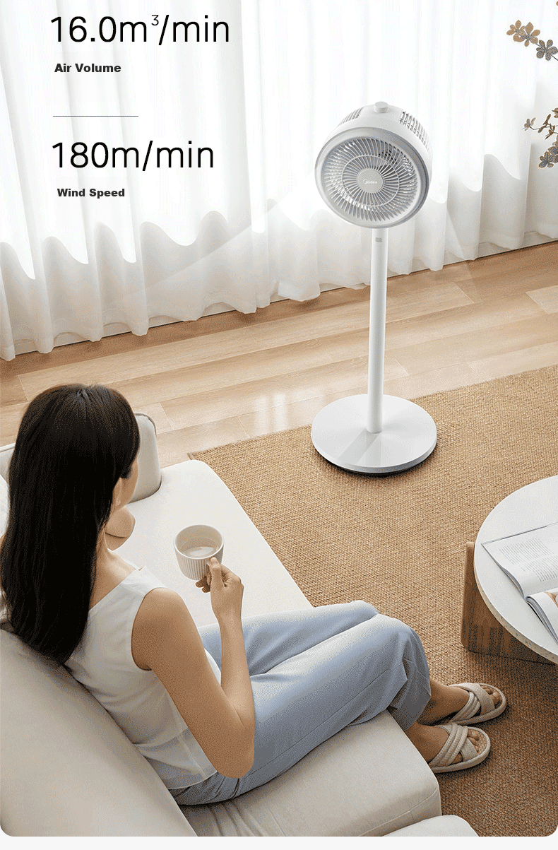 Midea [Storm Circulation] Air Circulator Fan, High Airflow Electric Fan, Floor Fan, Quiet Home Desktop Oscillating Fan, Bedroom Energy-Saving Small Fan, Gentle Wind Light Feather Fan FGA24TQ 8