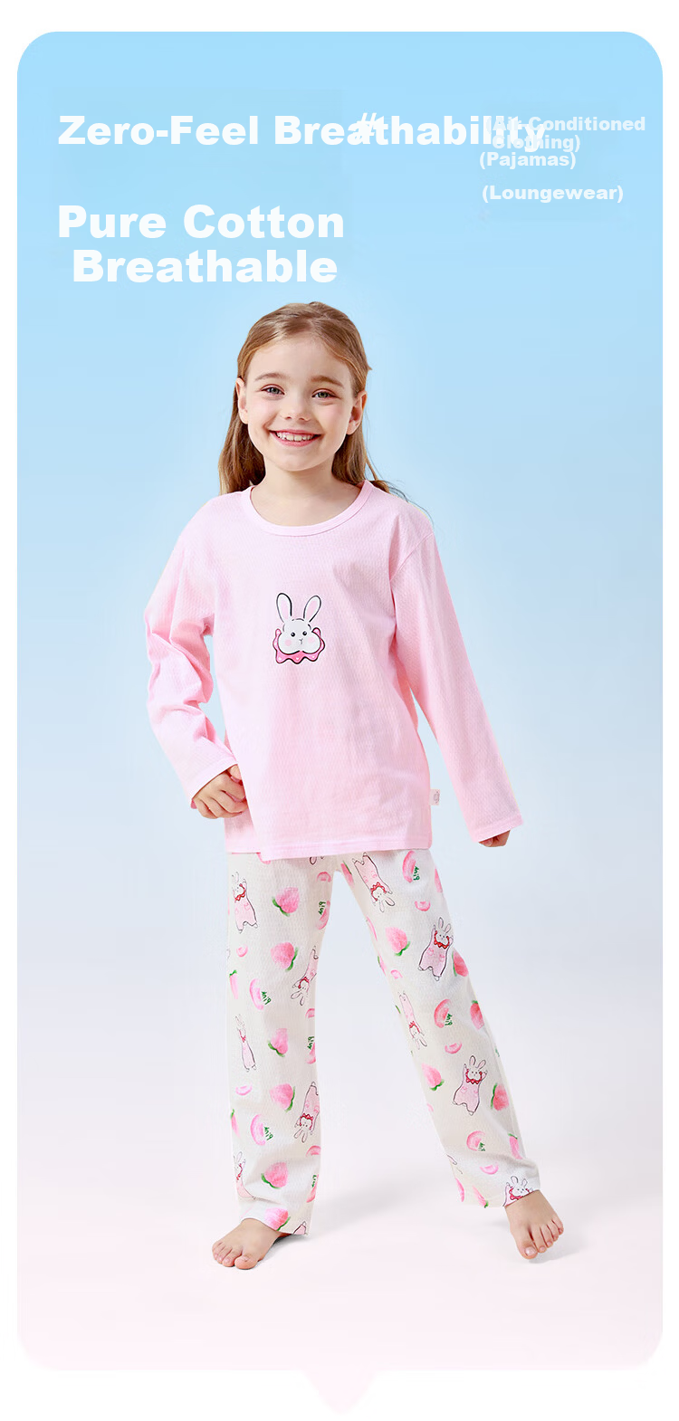 DEESHA [100% Cotton] Children's Pajamas, Girls' Spring And Summer Thin Long-Sleeve Home Wear Set, Girls' Round Neck Air Conditioning Clothes 1