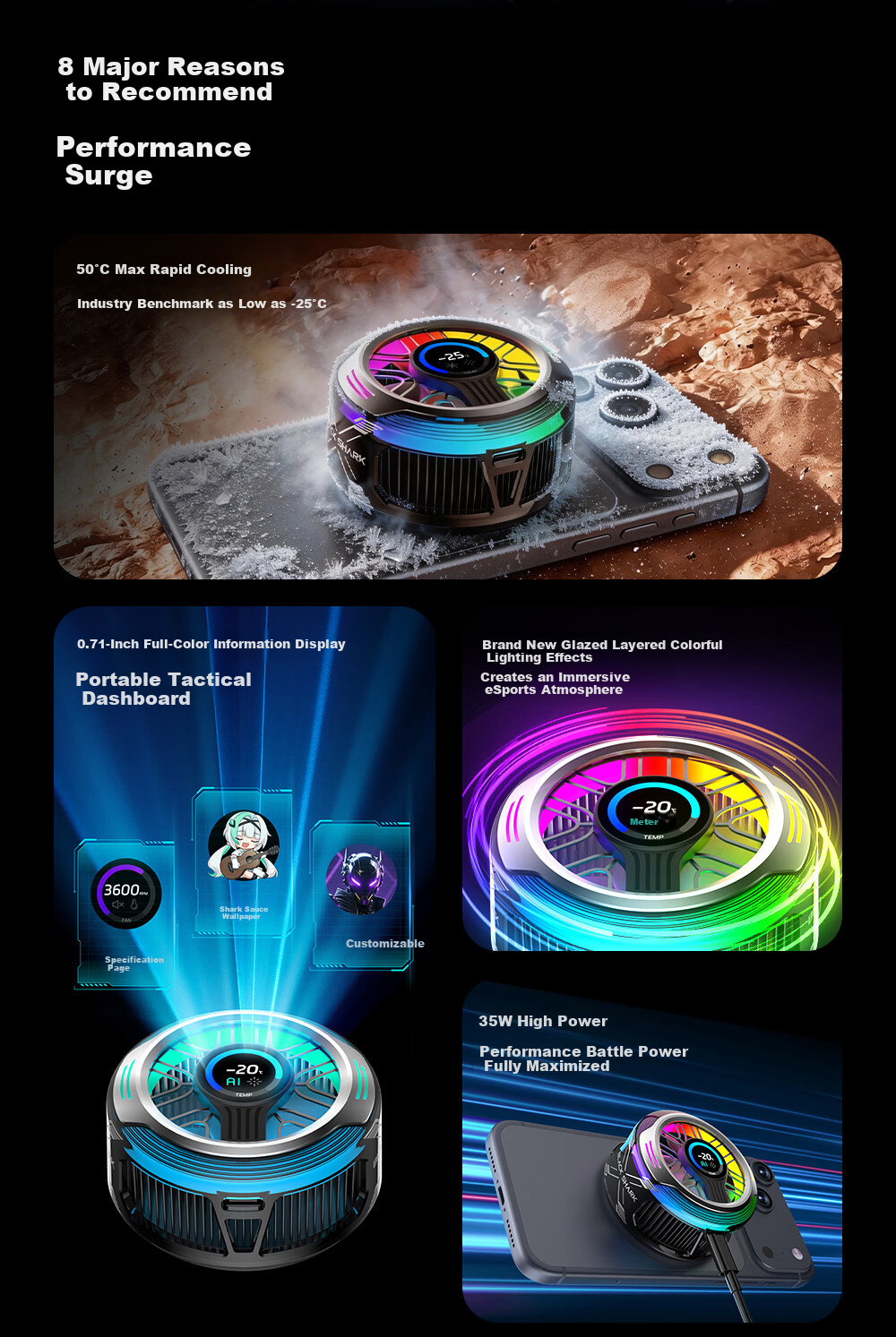 Black Shark 6 Max Tablet Phone Cooler Mortal Cultivation Edition Semiconductor Cooling for Gaming Compatible with iPad Apple Huawei Xiaomi Red Magic OnePlus 5