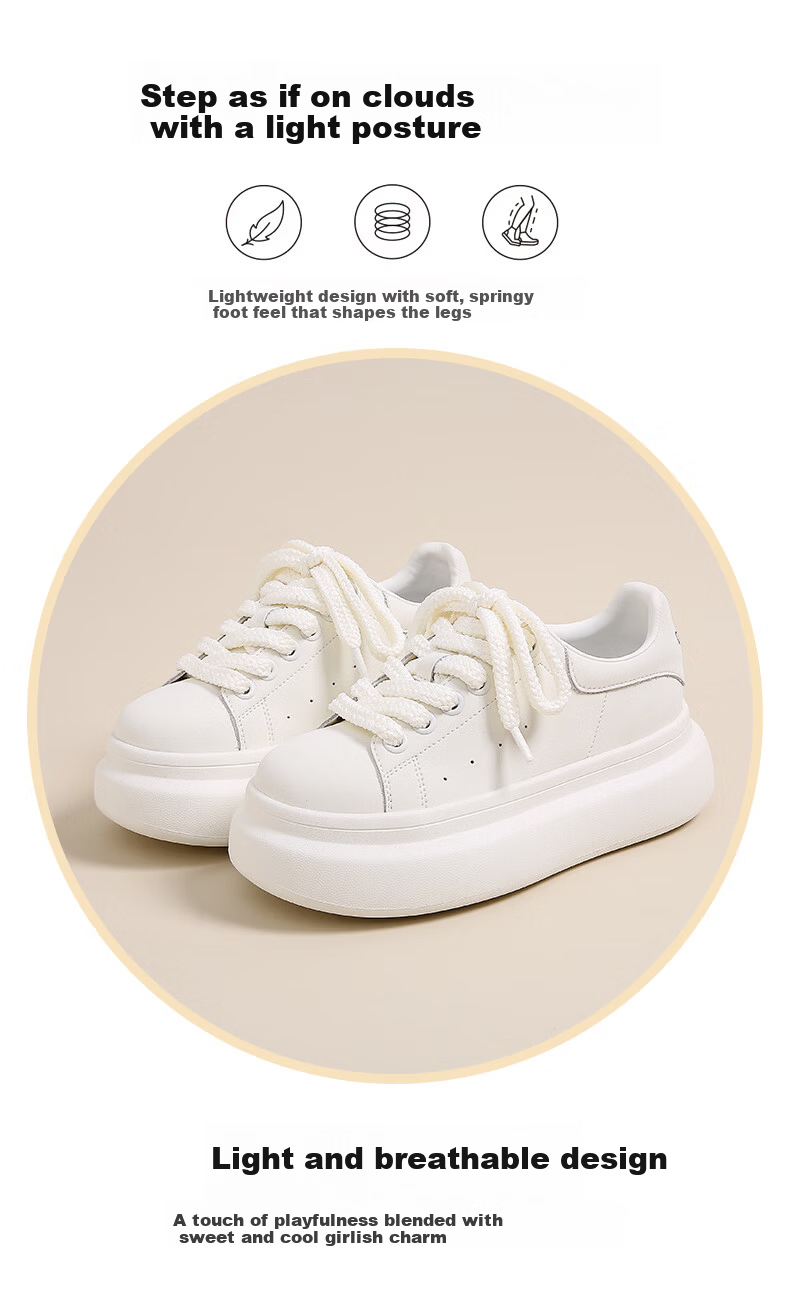 Daphne Popular Thick Sole Height Increasing White Sneakers for Women 2026 Spring New Versatile Casual Shoes Beige Black Size 36 8