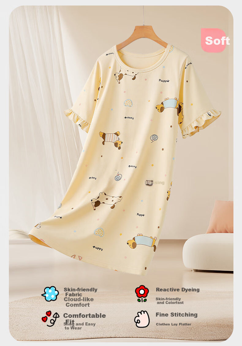 LangSha Girls' Cotton Sleep Dress A-Class Children's Pajamas Summer Thin Girls' Nightgown for Older Kids Middle School Students Homewear 12