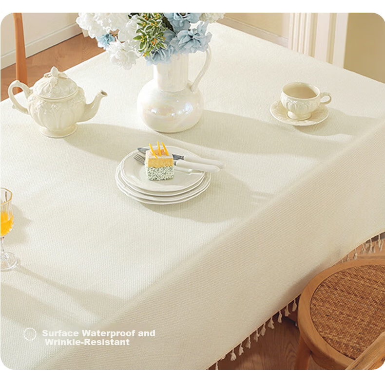 MUJI TPU Waterproof Cotton-Linen Tablecloth Solid Color Rectangular Desk Cover 140x180 Cream White 10