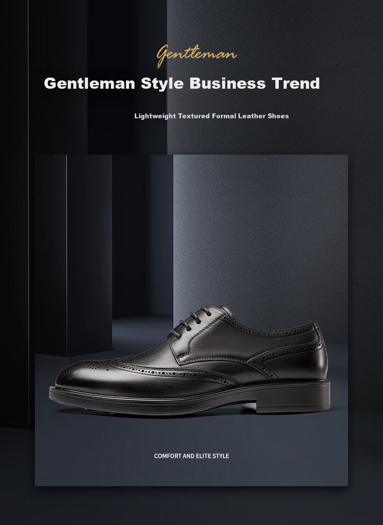 Aokang Men's Formal Business Leather Shoes, Wedding Carving Cowhide Brogue Shoes, Black, Size 42 1