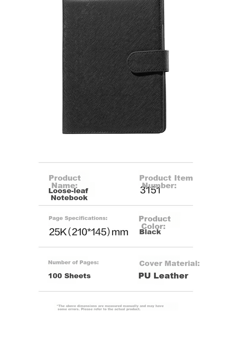 Deli 25K 100-Sheet Notebook Refillable Loose-Leaf Leather Cover 233x178mm Black 3151 12
