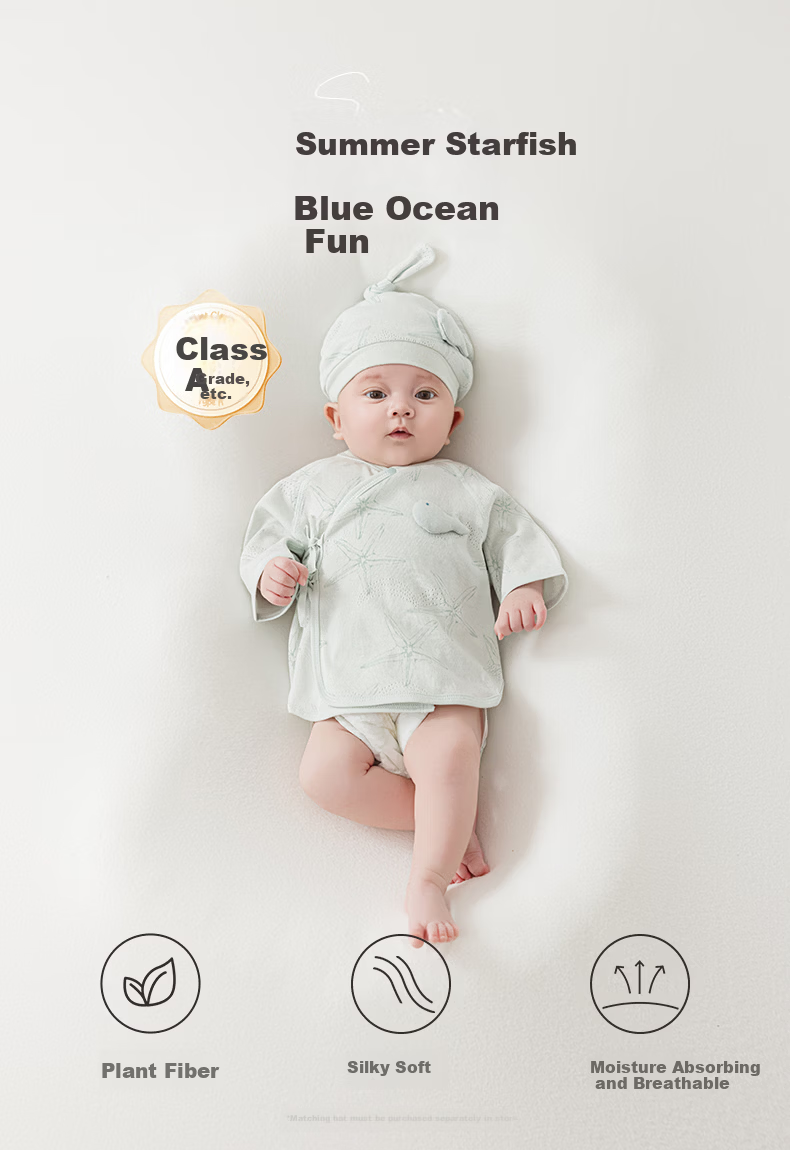 Guaiqi Bear Infant 3/4 Sleeve Tie-Closure Monk Suit Modal Half-Back Shirt Newborn Baby Delivery Room Seamless Summer Top 1