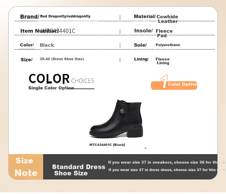 Red Dragonfly Women's Leather Short Boots Fleece Lined Slim Fit Soft Leather Boots WTC434401C 5