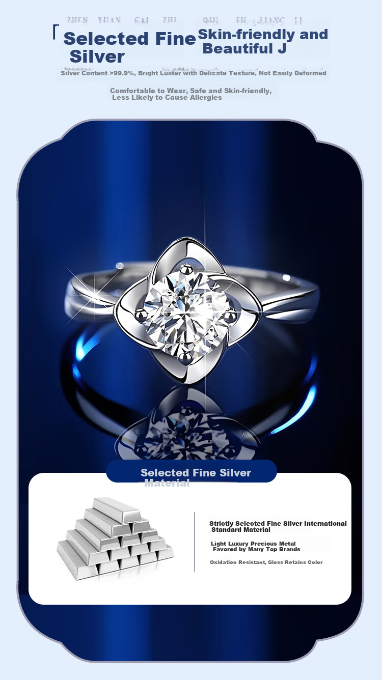 ALLOVE Four-Leaf Clover Sterling Silver Ring Women's Engagement Diamond Ring Birthday 520 Valentine's Day Gift for Girlfriend Wife 4
