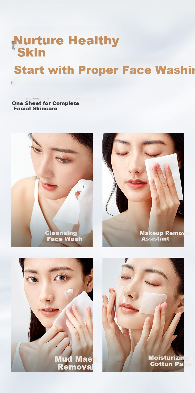 PurCotton [Sun Yingsha Edition] Cream Facial Wipes 60 Sheets/Pack*1 Thickened Hanging 100% Cotton Soft Towels 10