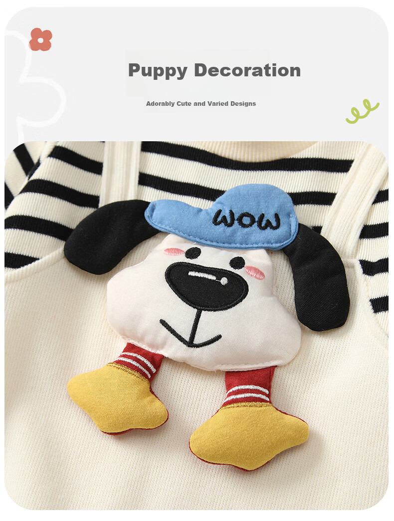 VOONLIE Baby Clothes Spring Newborn Faux Two-Piece Romper Boys Striped Cute Puppy Crawling Suit 2