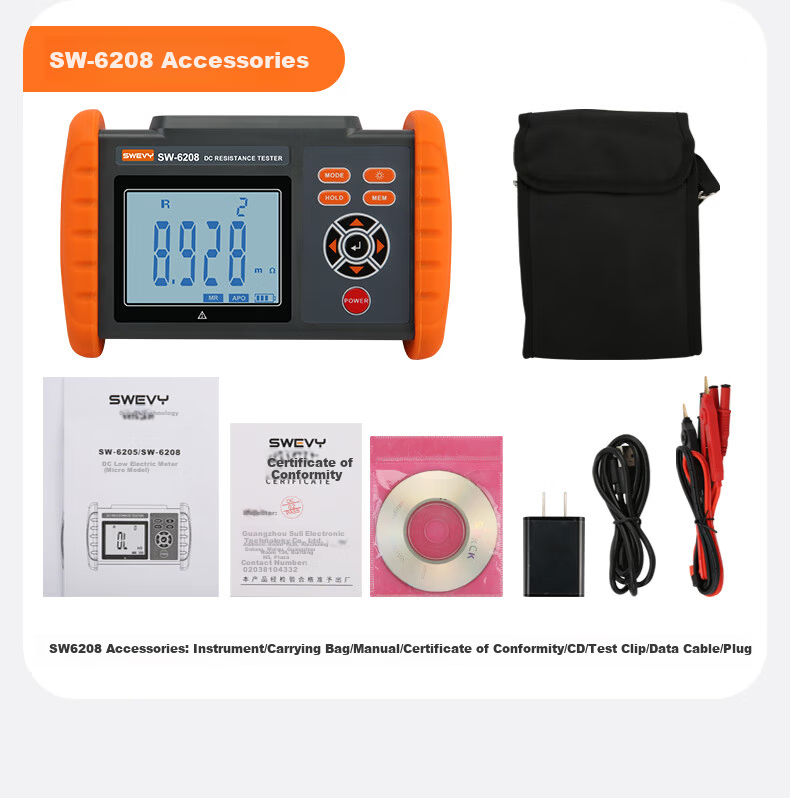 Suwei Milliohm Meter DC Low Resistance Tester Micro Ohmmeter Ohmmeter Micro Ohm Meter Milliohm Resistance Tester SW6205 18