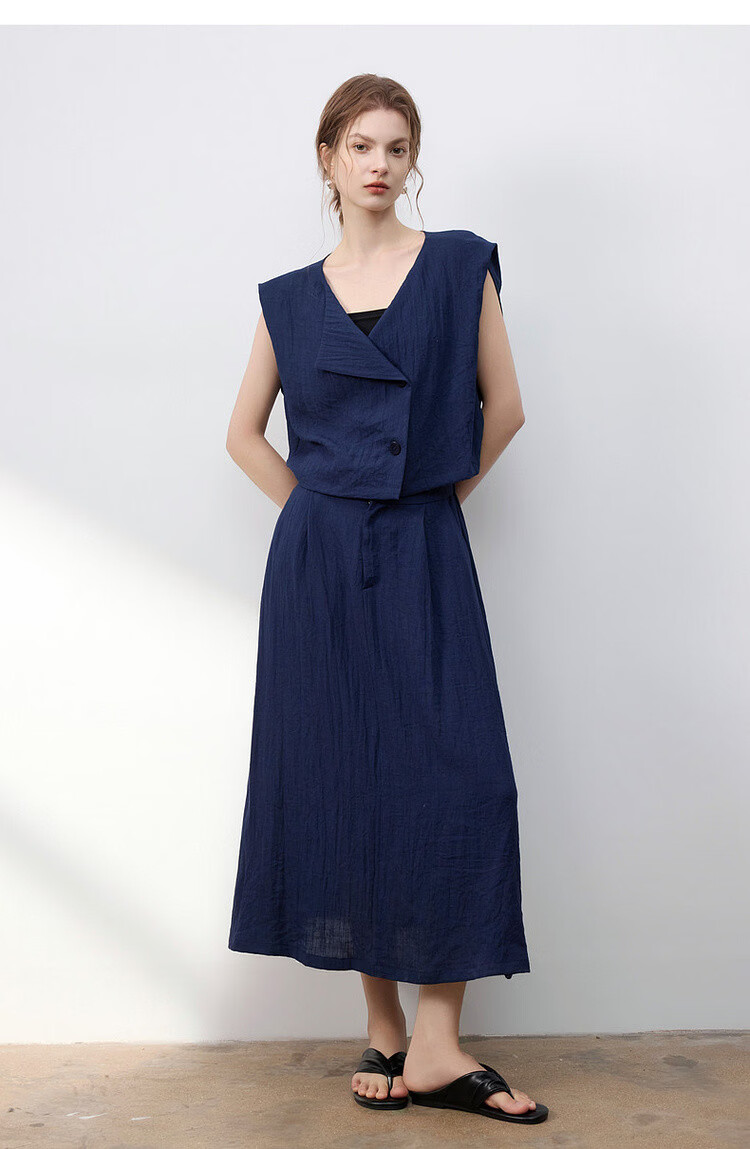 Demana Elegant Workplace Summer Fake Two-Piece Irregular Half-Placket Sleeveless Waist-Slimming Mid-Length Dress for Women 16